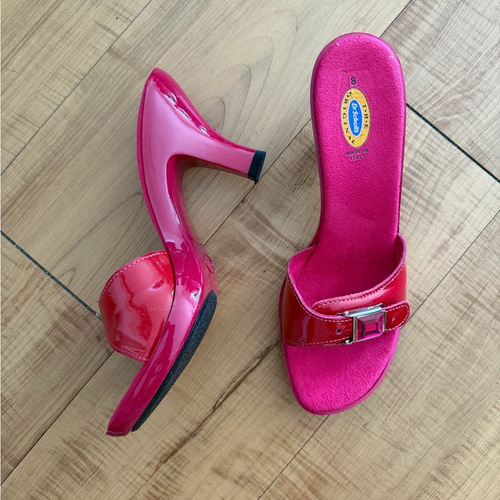 Dr. Scholl's Cinderella Patent Suede Sole Fuchsia Pink Heels